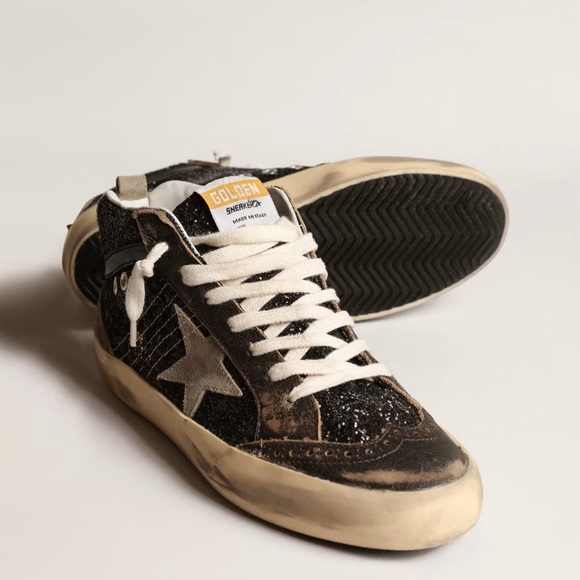 Golden Goose Mid Star Sneaker Black Glitter beige Taupe NIB - Picture 15 of 16